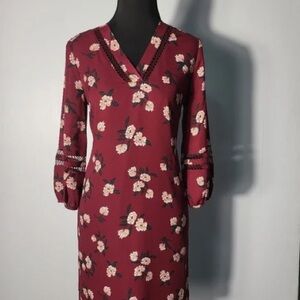 Chic Burgundy Floral Long Sleeve Dress